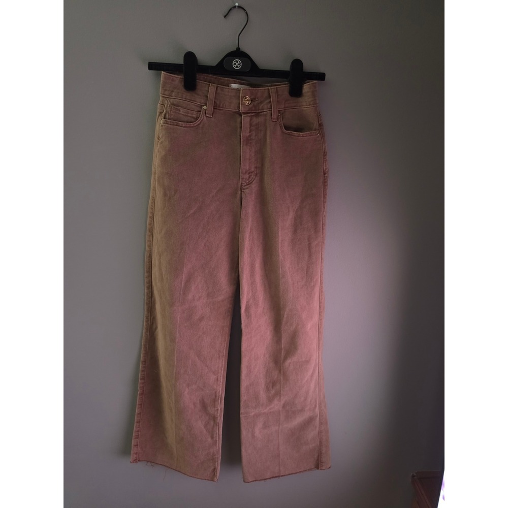 PAIGE High Rise Wide Leg Raw Hem Jeans Mauve Brown Size 24
